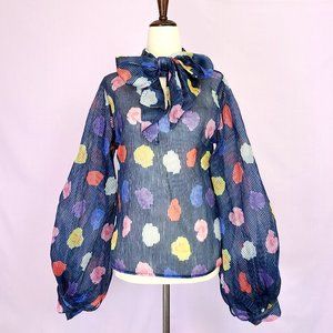 N by Nancy navy puff balloon sleeve blouse with oversized bow